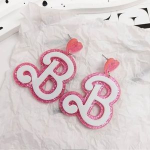 New Pink Acrylic Temperament Love Letter earrings